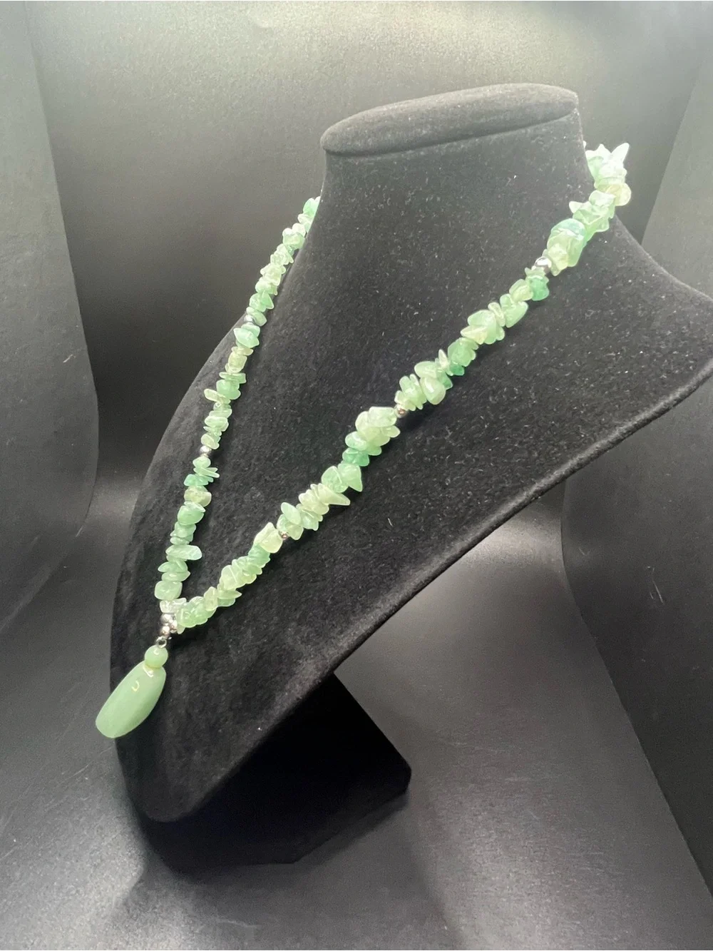 Vintage Green Aventurine Chip Necklace with Aventurine Pendant 20” Natural Stone
